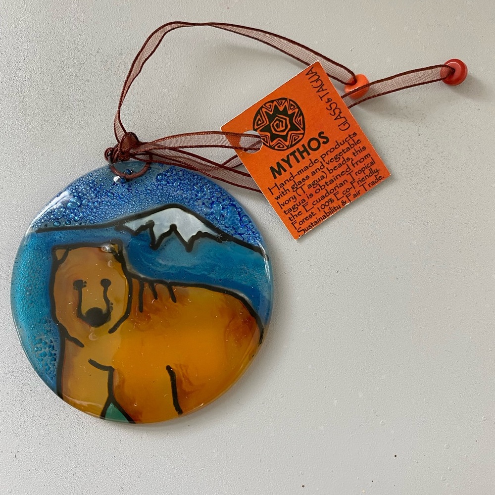 NWT Handmade Mythos Glass Bear Ornament with Gift Box
